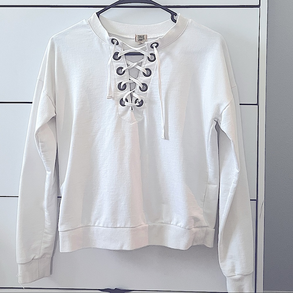 True Craft Long Sleeve Shirt, Lace up Front, White, XS